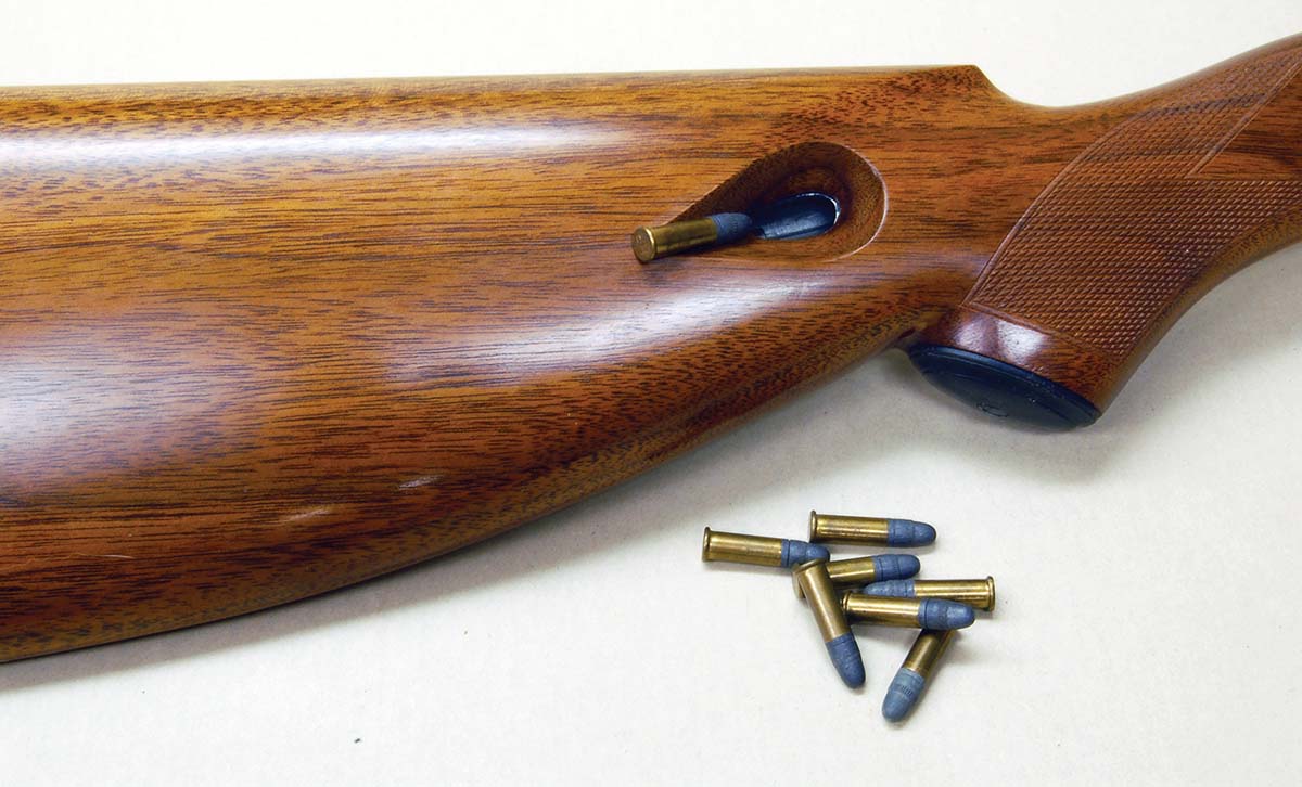 A Model 24 magazine tube loads through the buttstock, preventing the tube from most damage.